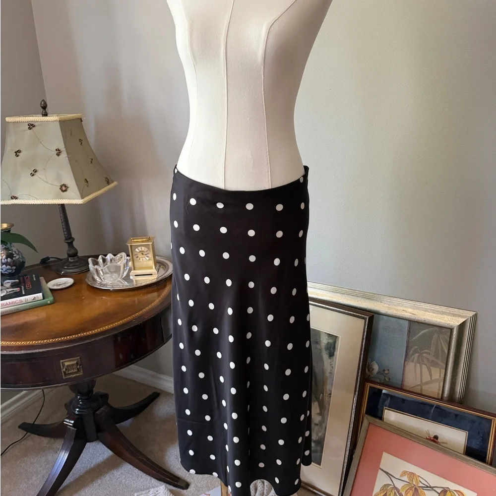Black White Polka Dot Satin Midi Skirt Size Medium J.Cre